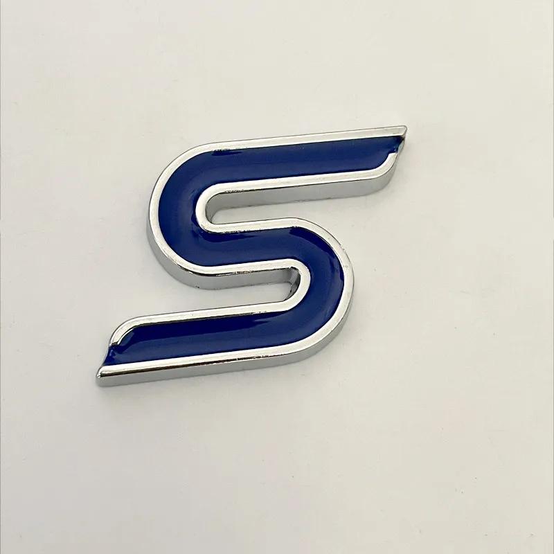 PLL18 3D Metal S Logo Front Grille Emblem Badge Car Rear Trunk Stickers For Ford Focus Fiesta Escape Ecosport Kuga Mondeo Accessories