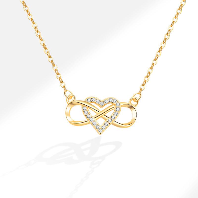 Micro Paved Zircon Infinity Heart Mobius Pendant Necklace Elegant Versatile Fashion Jewelry For Women золотой