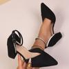 Sandali da Donna Nuovi con Tacco Blocco Baotou Taglia Grande Imbottiti, Punta Acuta, Bassi, Cinturino con Strass, Tacco Alto