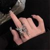 Kpop Retro Gothic Silver Color Heart Metal Ring For Women Girls Vintage Y2k Crystal Open Rings Punk Geometry Rings Party Jewelry