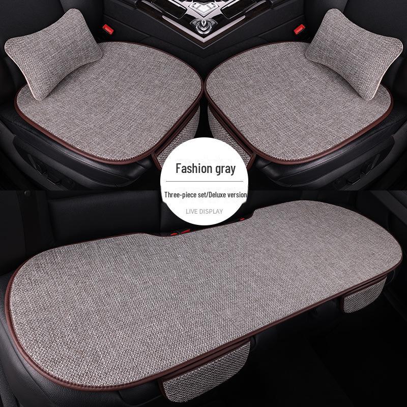 All-Season Light Luxury Ice Silk Linen Car Seat Cushions, Breathable & Non-Slip