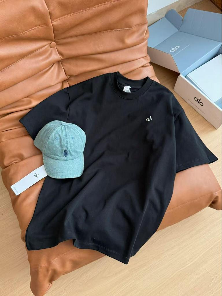 Aloyoga Damen Candy-Farbe Rundhals Locker Geschnitten Kurzarm T-Shirt