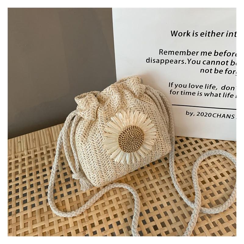Women's Bag New Style in The Summer Straw Weaving Cute Ins Bucket Bag Persality Girl Single-shoulder Crossbody Bag