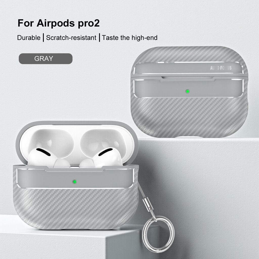 For Apple Airpods Pro 2nd Genration Shockproof Carbon Fiber Keychain Case Cover