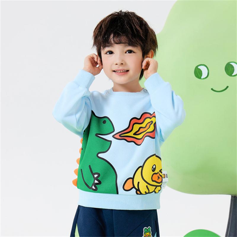 B. Duck Little Yellow Duck Children's Wear Boys' Round Neck Hoodie Spring Wear 2026 New Dinosaur Baby Top Trendy