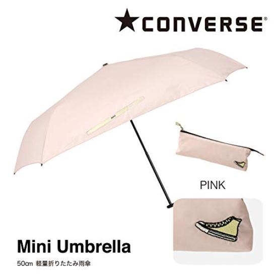Ogawa Converse Folding Umbrella for Men and Manual Safety Logo 20130 Women, Ultra-Lightweight, 90g, Slim, 5-Rib, 50cm, Water-Repellent, Pink, Opening,