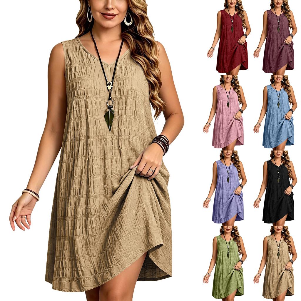 Women's Casual Color Sleeveless Plus Size Loose Fit Dress for Everyday Wear