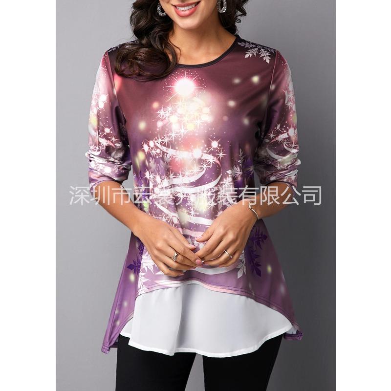 IHUASU Women's Fashion Casual Long Sleeve O-Neck Blouses & Shirts