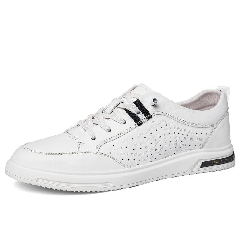 Fashion Genuine Leather Casual Men Shoes High Quality Classic White Hollow Out Men's Versatile Sneakers Flats Comfortable Mens Shoes