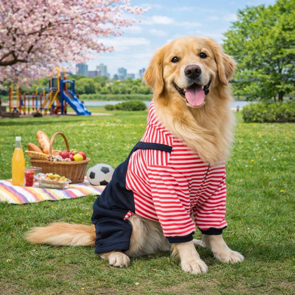 Fashion Four Legged Pet Dog Jumpsuit Striped Warm Pet Sweatshirt Windproof Thickened Dog Pullover Hoodie Autumn Winter Season