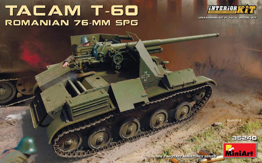 MiniArt Scale Romanian Army 76mm Artillery TACAM Full Interior Plastic Model Kit MA35240 1/35 Self-Propelled T-60