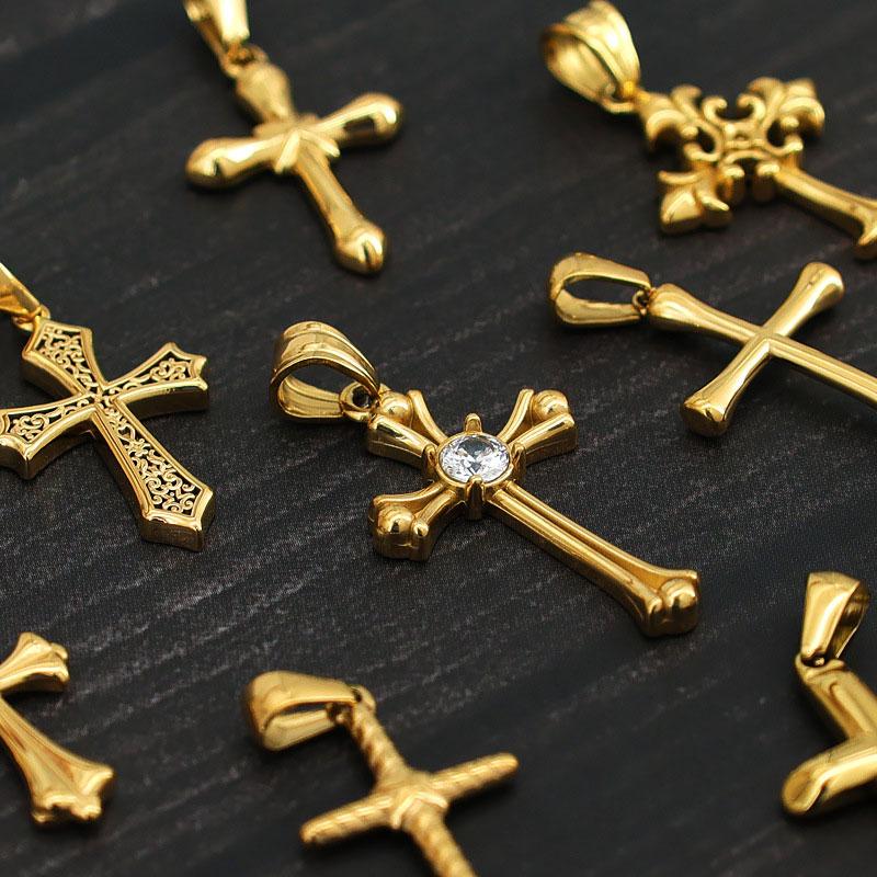 Non Tarnish 14k 18k Gold Plated 316L Stainless Steel Pendant Christian Cross Charms for Necklace Bracelet Jewelry Making