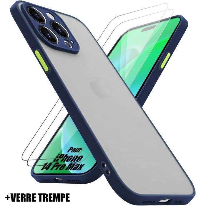 Coque de protection - Silicone - iPhone 14 Pro Max - Antichoc - Bleu Marine - 2 Verres Trempés