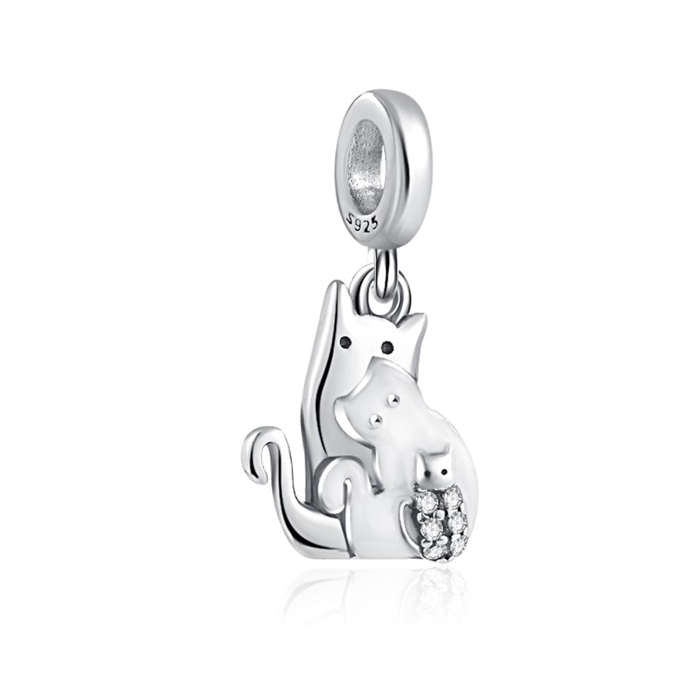 925 Silver Cat Charm Fish Pendant DIY Bracelet Jewelry Gift for Women Fashion Pet Lover Accessories