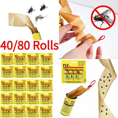 40/80Rolls Fly Sticky Paper Strong Glue Strip For Flies Paper Strips Double Sided Flying Insect Bug Mosquitos Catcher Roll Tape