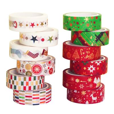 12 Rolls/Set Christmas Pattern Washi Tape Xmas Decorative Paper Tape Christmas Tree Washi Tape for DIY Craft Scrapbook Supplies