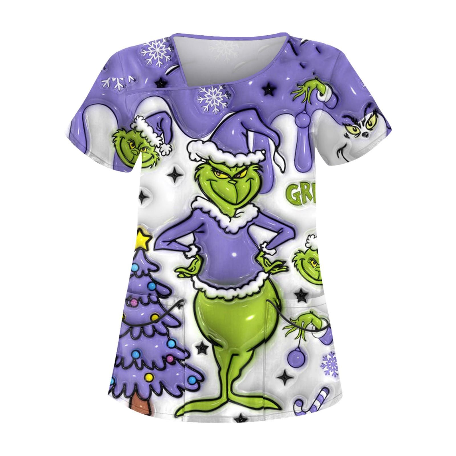 

Женская рождественская рабочая одежда с принтом, косым воротником и двухслойными карманами, базовые топы, пуловер S светло-фиолетовый