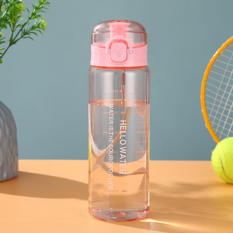 Transparente Wasserflasche mit Skala, Sport Auslaufsichere und BPA-freie Plastikwasserflasche, Wiederverwendbar, Geeignet für Reise Fitnessstudio