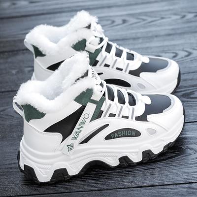 2026 Women Casual Sneakers Color-block Thick Sole Chunky Sneakers Warm Plush Lined Anti-slip Running Shoes