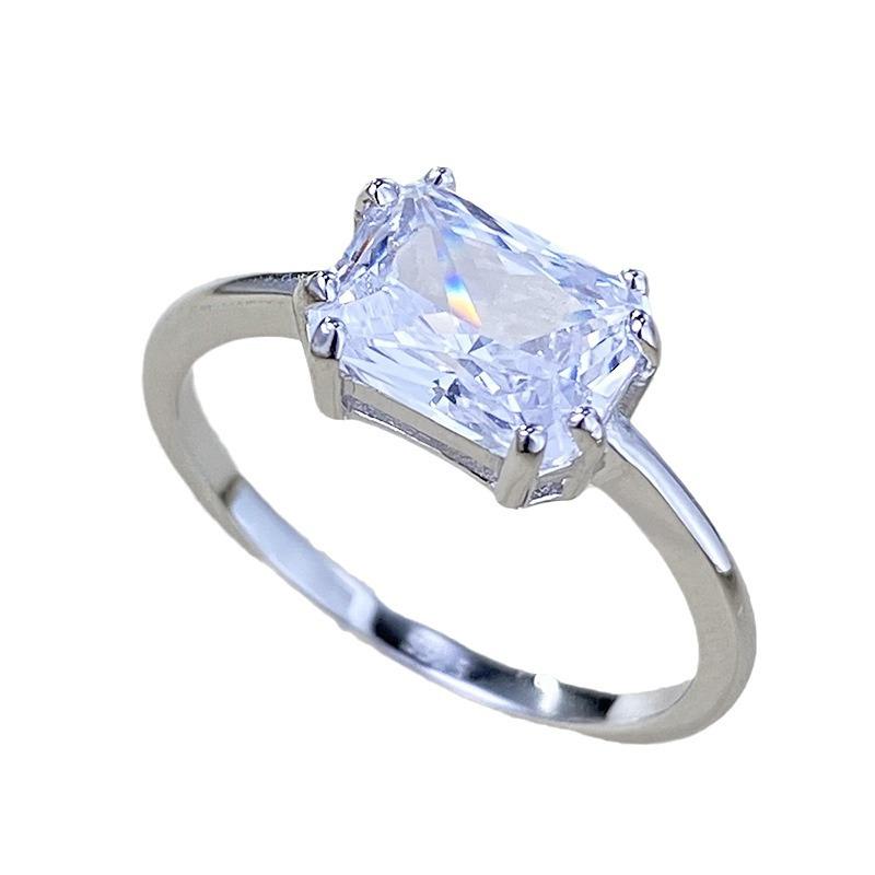 S925 Sterling Silver Square-Cut Zircon Ring for Women (6x8mm)