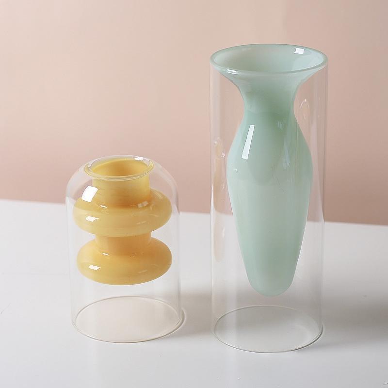 Doppelschichtige Aromatherapie-Flasche, doppelter Glasbehälter, hydroponische Blumenvase