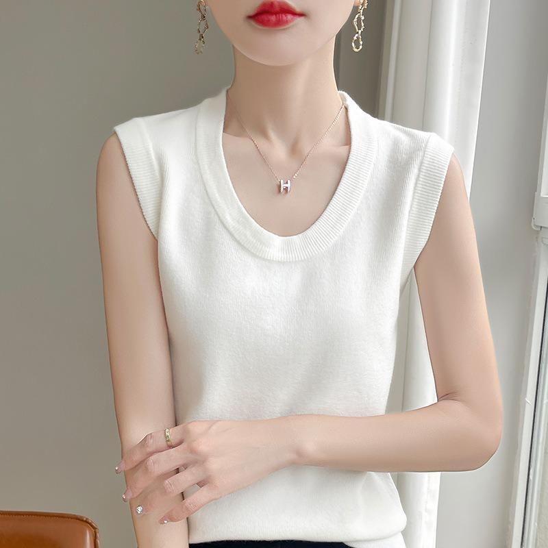 Summer New Knitted Sweater Base Layer Top Slim Casual Simple and Loose Halter Top