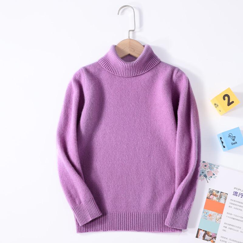 Children's 100% Pure Wool High Turtleneck Sweater - Autumn & Winter Pullover for Boys and Girls