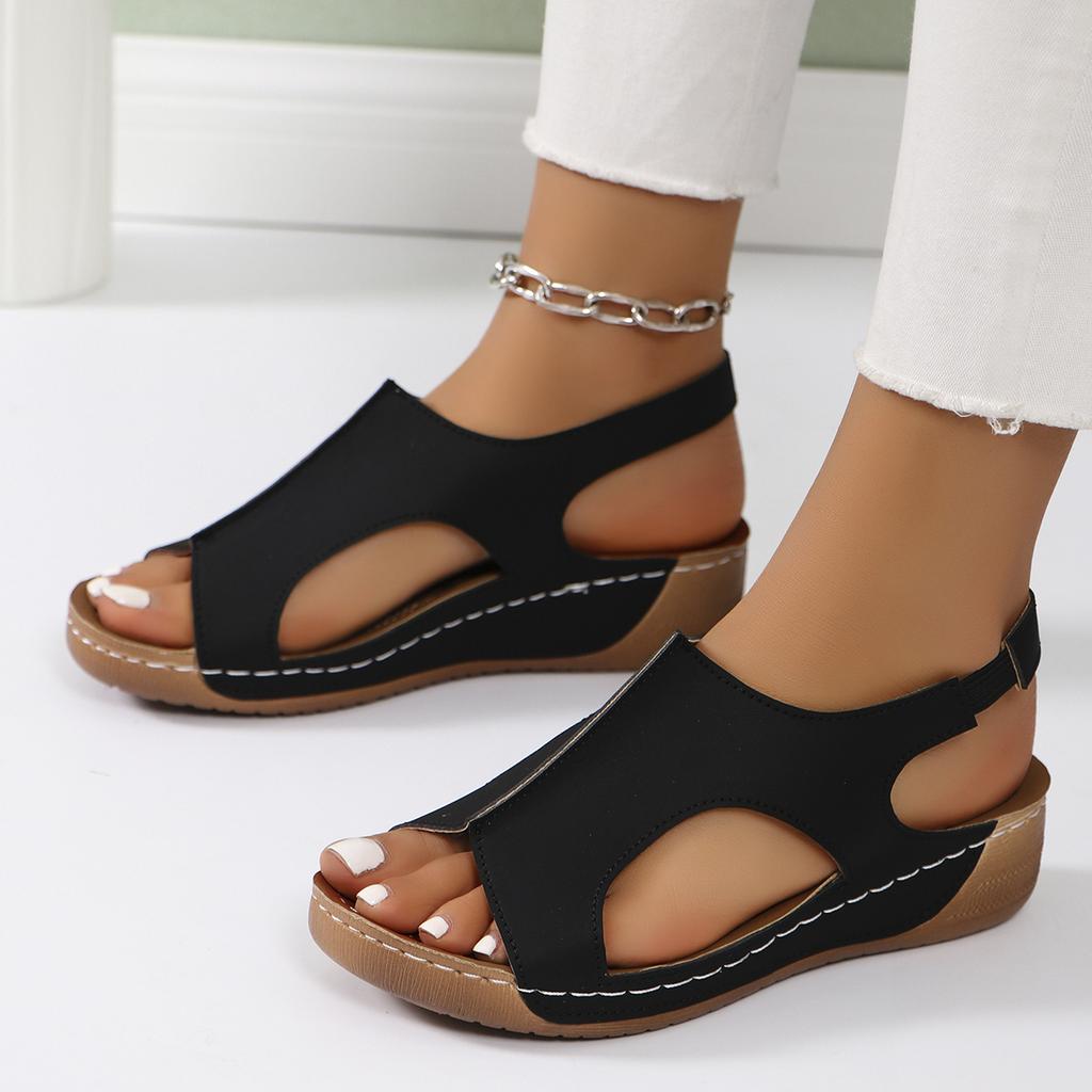 Casual Plus-size Wedge Sandals Women 2025 Summer Sandals New Platform Wedge Fish Mouth Sandals Lightweight Retro Shoes