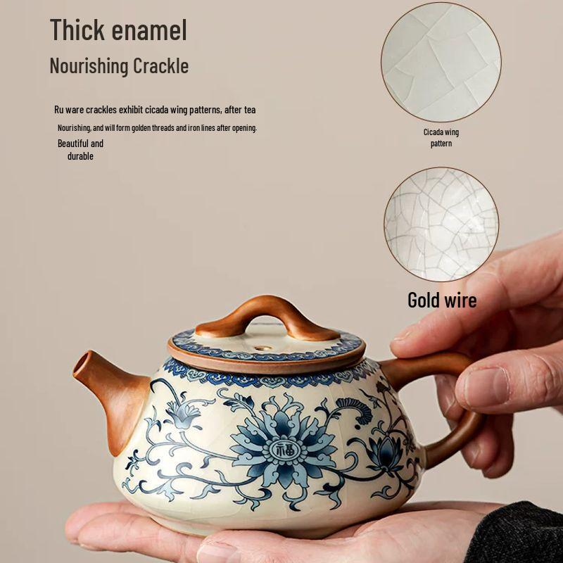 Anmu Tangfeng 2026 Blue & White Ru Kiln Pottery Kung Fu Tea Set