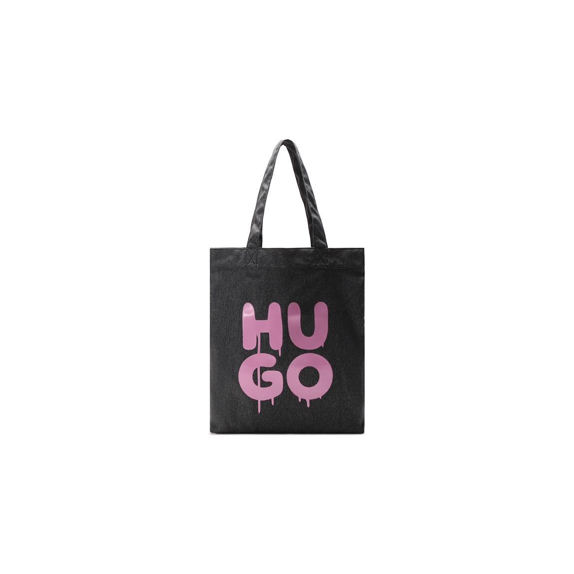 Hugo Boss Ss23 Crow Style Stacked Logo Polyester Tote Bag Men Tote Bags Charcoal 50492047-001 Basic Set (Bag+Dust Bag)