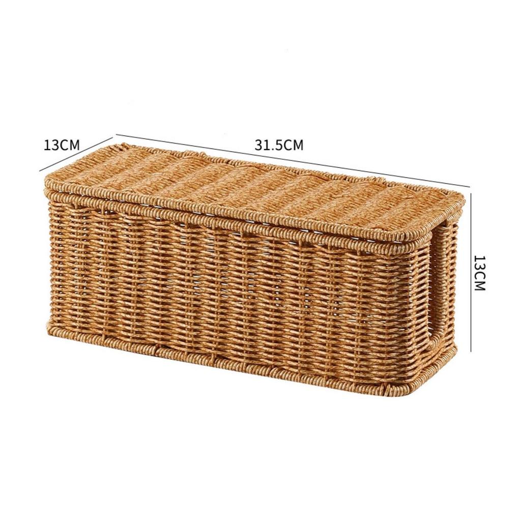 Woven Rattan Cable Management Box Decorative Power Strip Organizer with Cord Openings Enclosed