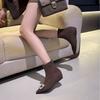 Inner heightening short boots women's spring and autumn single boots French pointed rhinestone square buckle suede versatile rear zipper short thin 