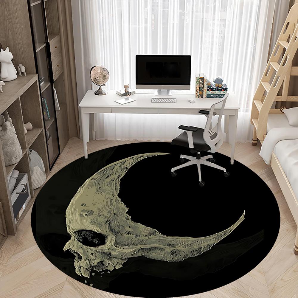 1pc Moon Skull Office Round Area Rug, Under Office Chairs Bedroom Living Room Home Decor, Room Deco, Available in Various Sizes