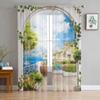 Window Sea Sailing Scenery Sheer Curtains Living Room Window Tulle Curtains For Bedroom Kitchen Home Decoration Voile Drapes