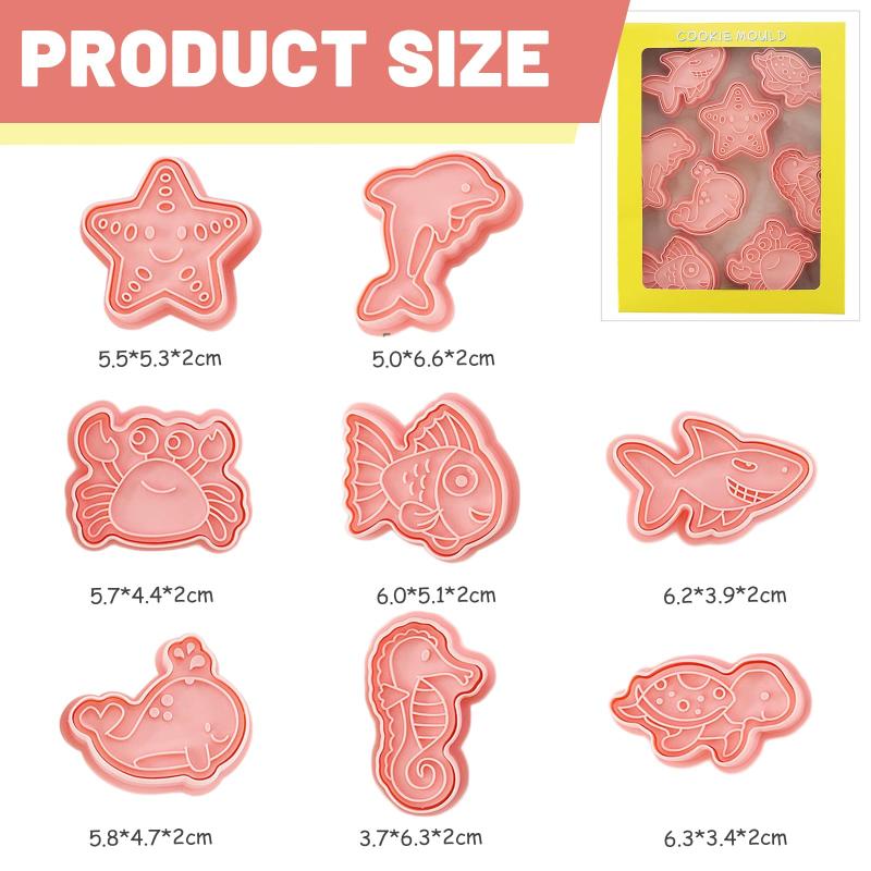 8 Pcs/Set Diy Cookie Molds Cartoon Cookies 3D Stereo Cookie Press Baking Tools Marine Animal Patterns Christmas Patterns Mold