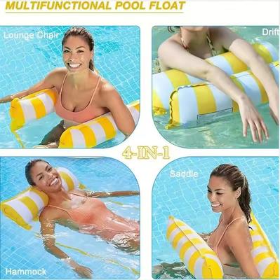 Foldable Striped Inflatable Lounge Chair, Suitable For Swimming Pool Parties And Beach Leisure Floating Beds With Net Backrest