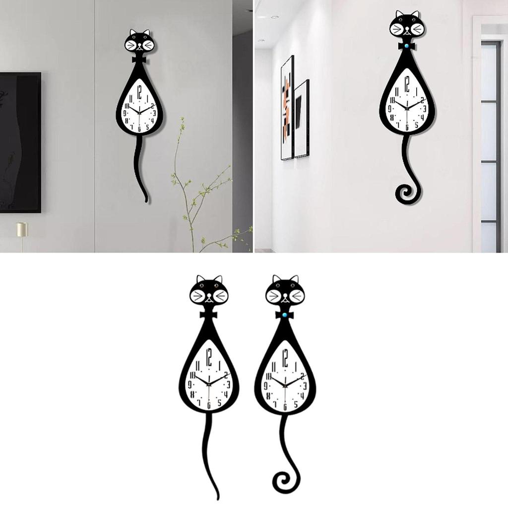 Cat Shaped Wall Clock Display Modern No Ticking for Office Gift Drawing Room
