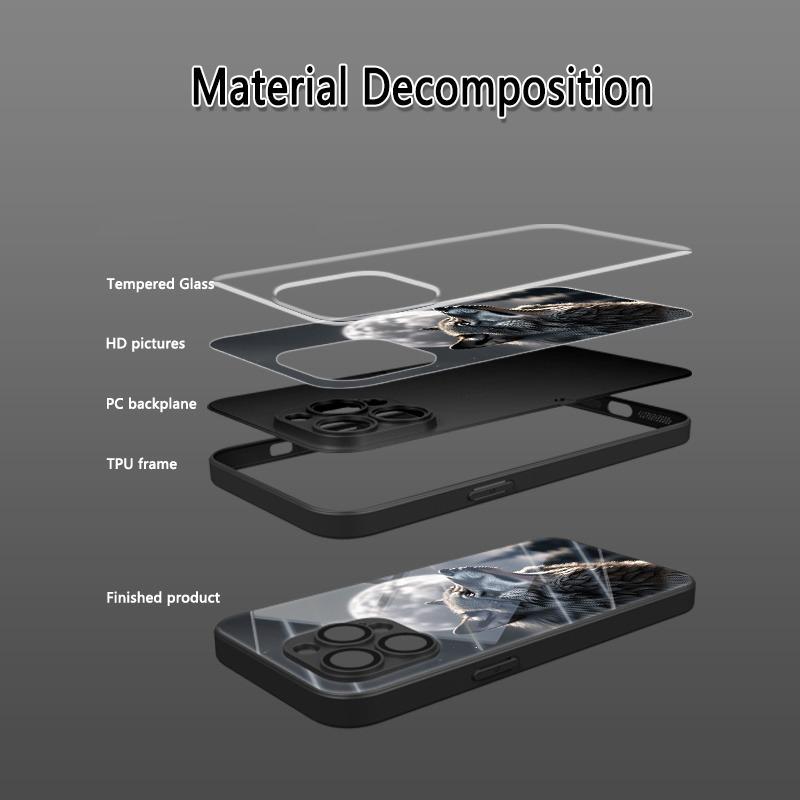 Custodia per Telefono Nera in Vetro Temperato con Design Creativo del Re Lupo Solitario per Samsung Galaxy S25 S24 S23 Ultra Plus FE Cover