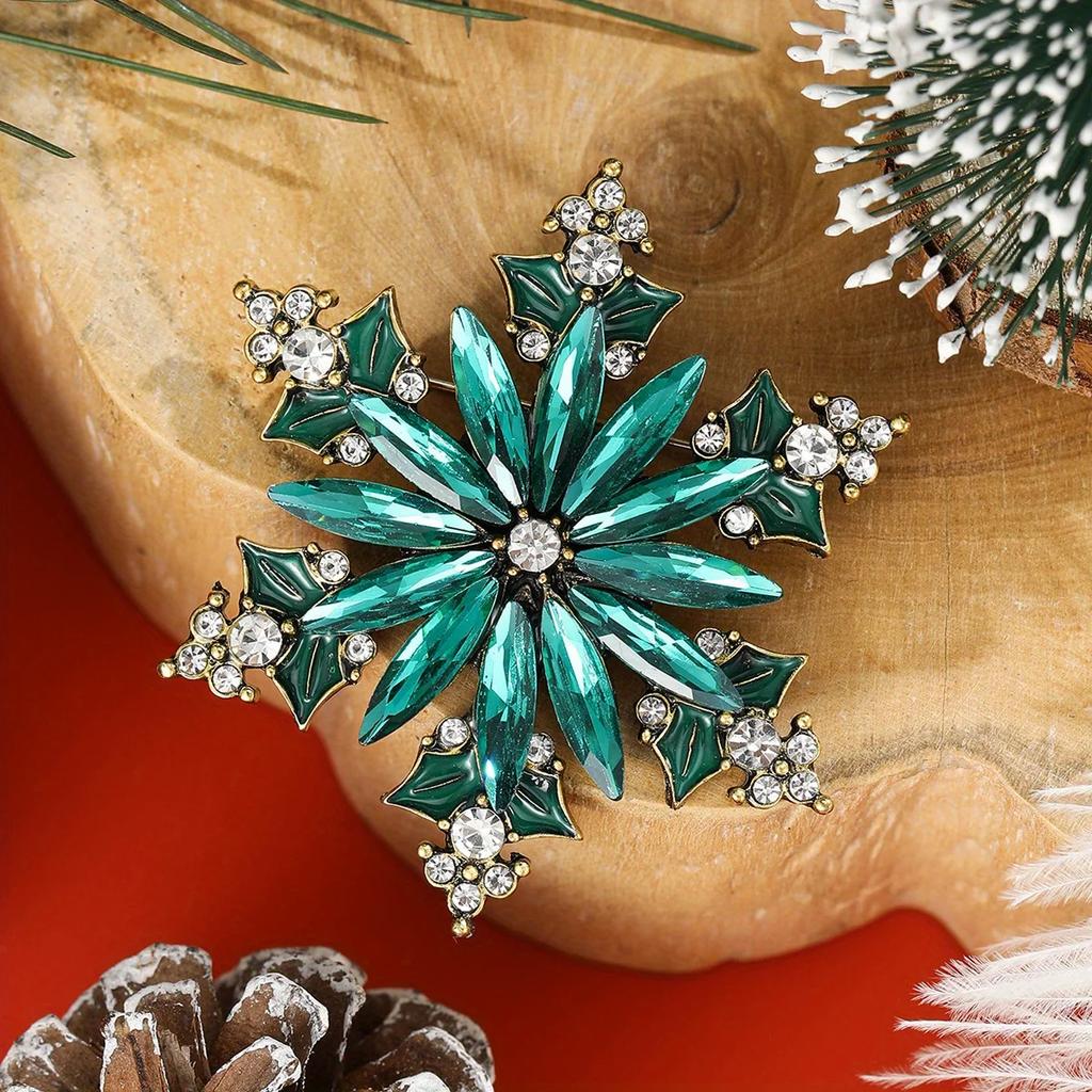 Women Men Fashion Exquistie Crystal Snowflake Christmas Festival Badges Pin Elegant Lady Party Banquet New Year Gift