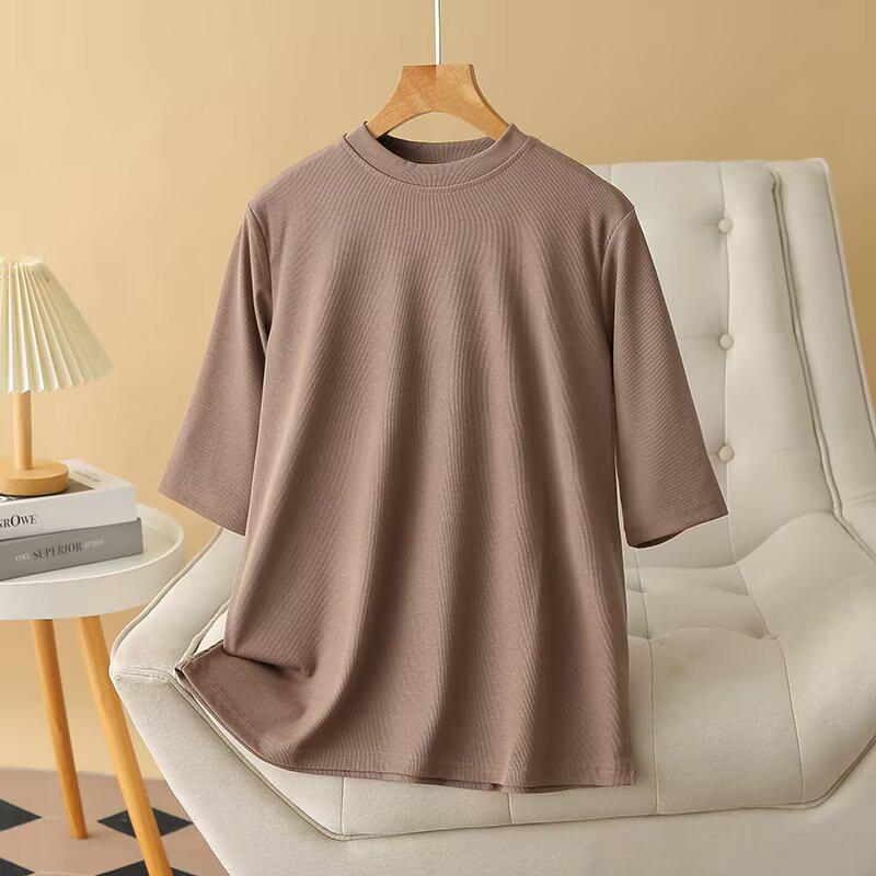 

2024 Women s Plus Size Round Neck Short Sleeve Stretchy Base Layer Top 2XL хакі