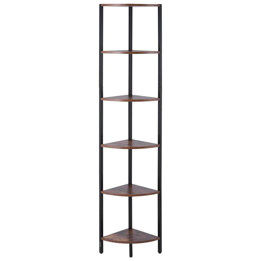 6 Tier Corner Shelf, Tall Corner Stand with LED Light, Wall Shelves Tower Storage Organizer with Metal Frame & Wooden Shelves, Narrow Display Book