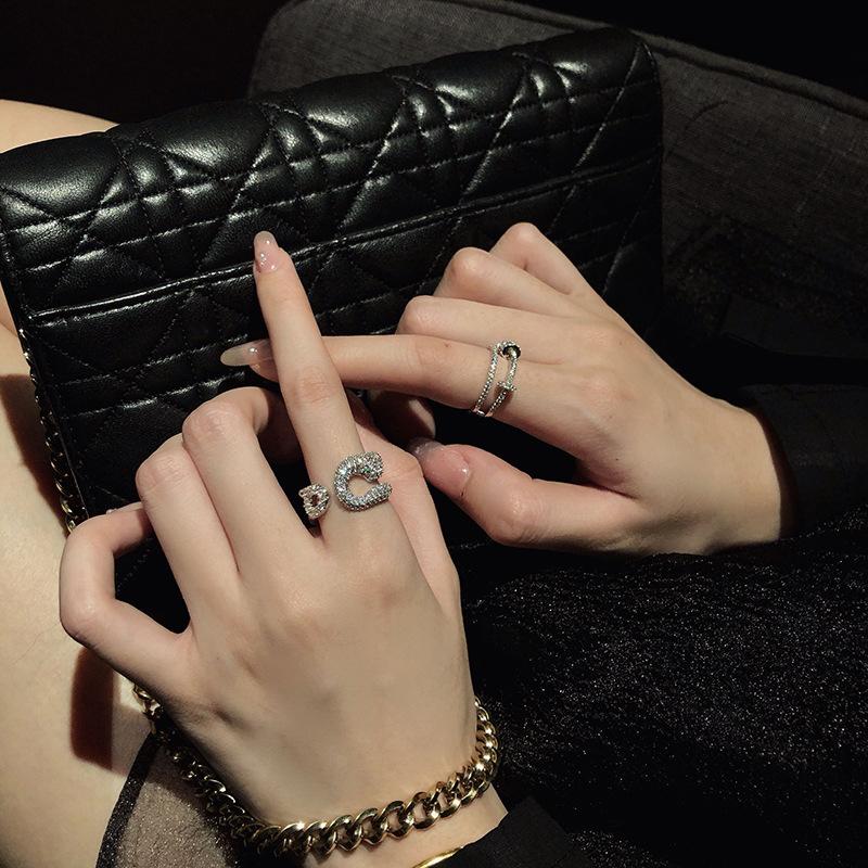 Full Diamond Zir*****Pen Pin Ring Women'S Niche High-End Sense Fashion Personalized Ring Light Luxury Trendy Brand Simple