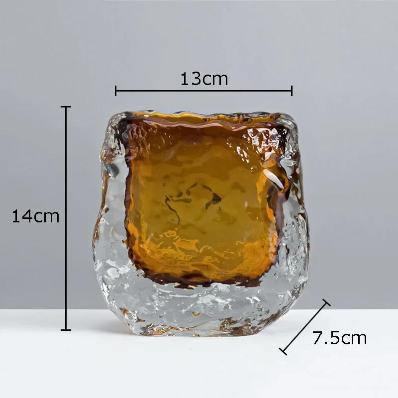 Transparent Amber Wrinkle Glass Vase Hydroponics Floral Vases Desk Decoration Artificial Flowers Decorative Flower Arrangement