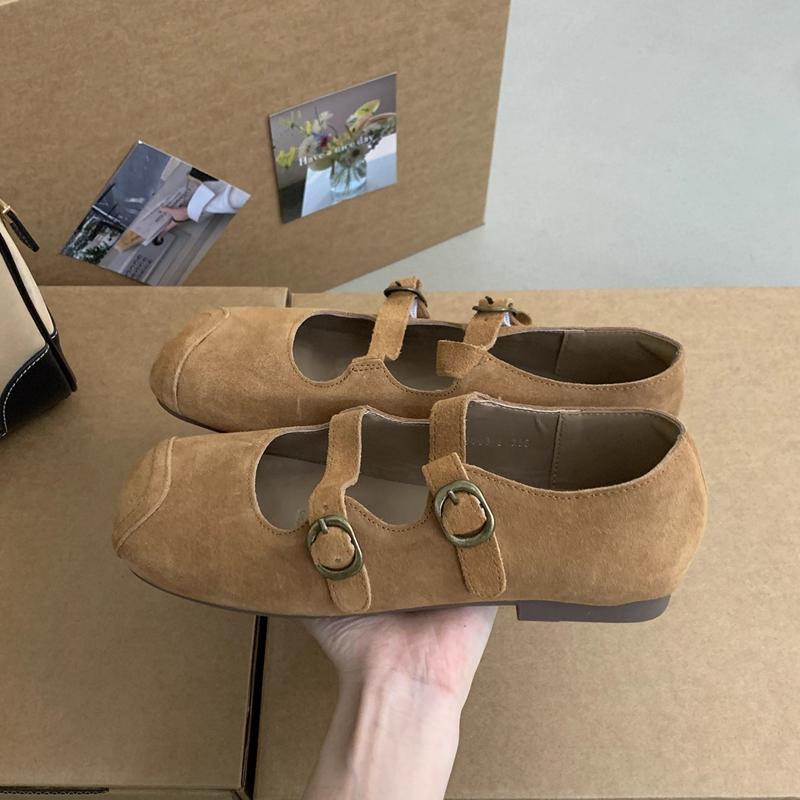 

Fashion SUOJIALUN 2025 Autumn New Women Flat Shoes Round Toe Soft Flat Heel Ladies Casual Mary Jane Shoes Shallow Dress Boat Shoes 40 жёлтый