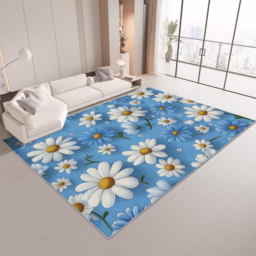 Colourful Daisy Wild Plant 3D Carpet Rug for Home Living Room Bedroom Sofa Doormat Decor,kids Play Area Rug Non-slip Floor Mat