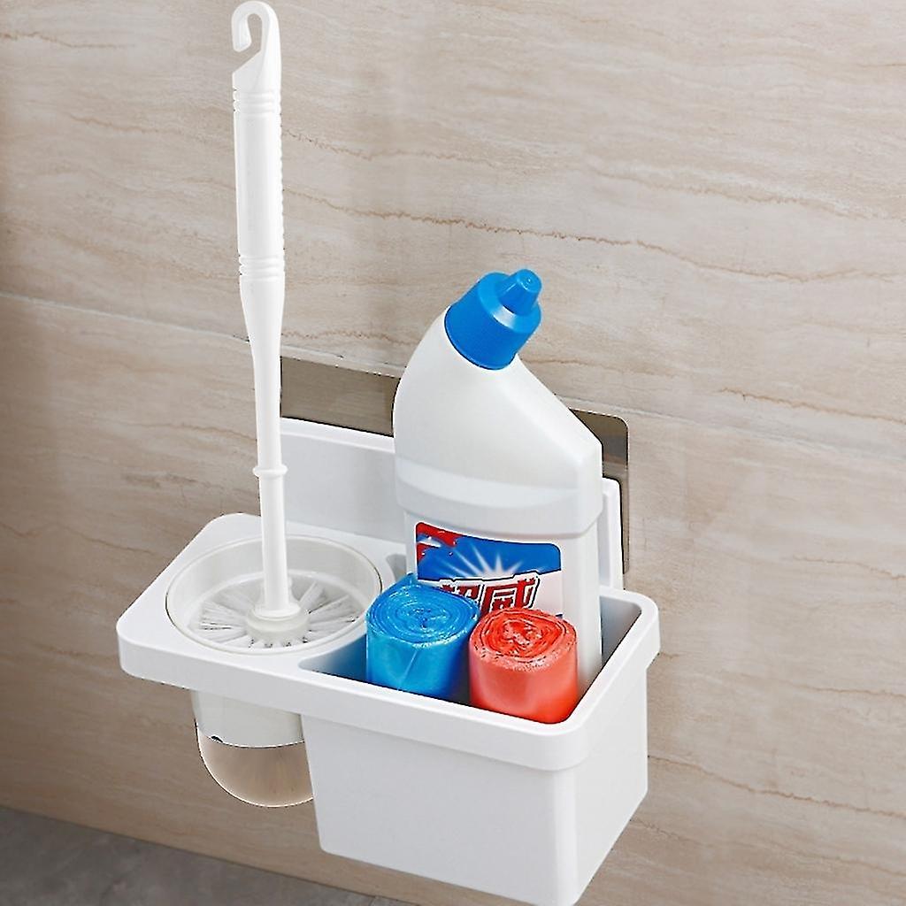 Wall Mount Toilet Brush Storage Holder Set Garbage Bag Cleaning Liquid Box