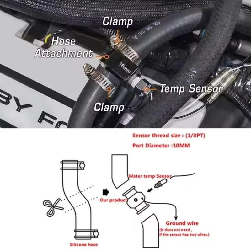 1Pc Black Water Temp Gauge Radiator Temperature Water Temp Joint Pipe Sensor 18MM 20MM 22MM 24MM Hose Adapter