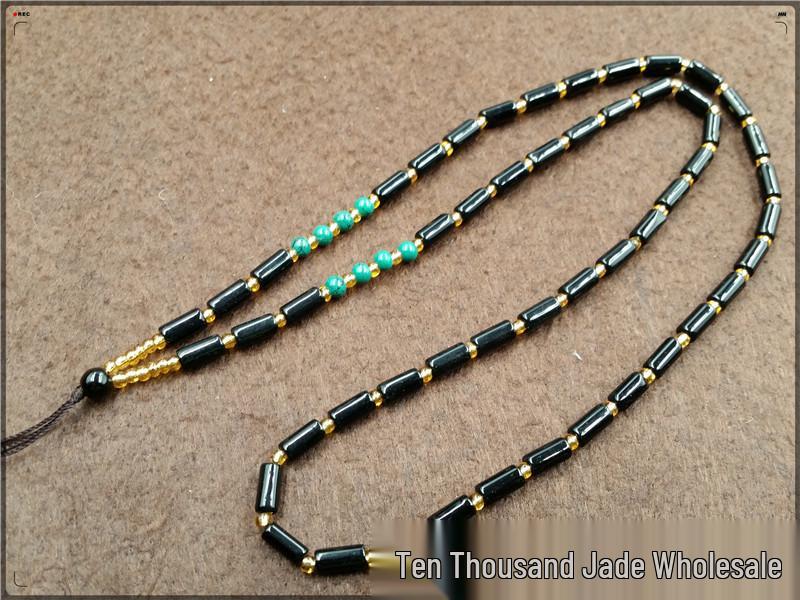 Black Obsidian Cylinder Bead Necklace Cord