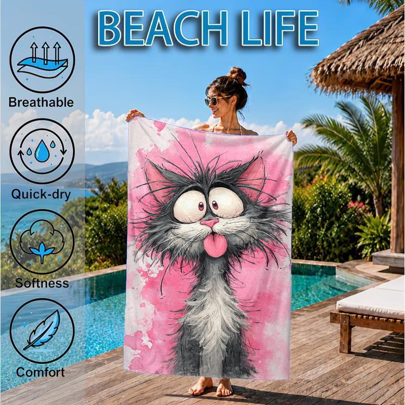 Black Cat In Sunflower Town Beach Towel, Microfiber Beach Towel, Perfect For Pool, Beach, Travel, Home Decor Beach Party Fan Gifts