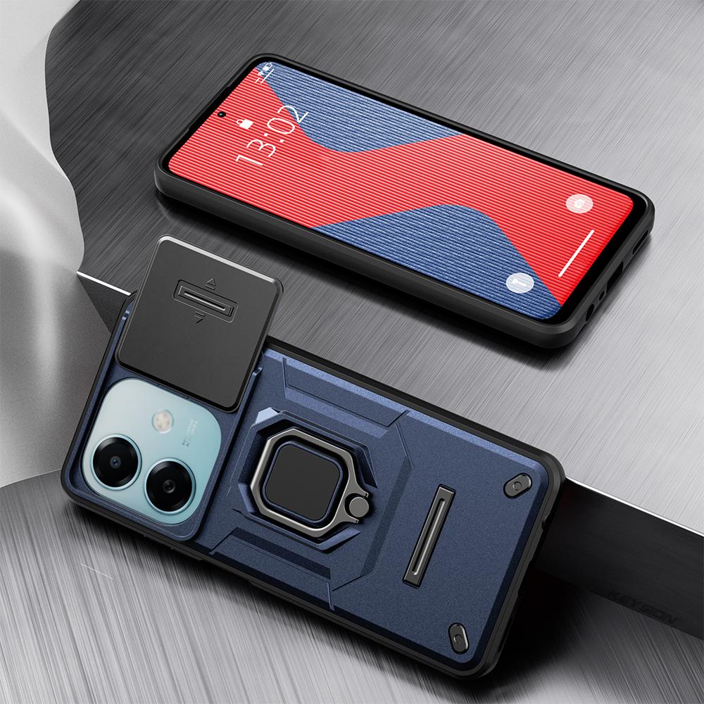 KEYSION Shockproof Armor Case for OPPO A3 5G A3X Slide Camera Lens Protection Ring Stand Phone Back Cover for OPPO A40 A40m